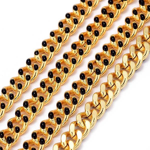 

PandaHall Two Tone Handmade Brass Curb Chains, with Enamel and Spool, Unwelded, Long-Lasting Plated, Real 18K Gold Plated, Black, 6x5x1.2mm...