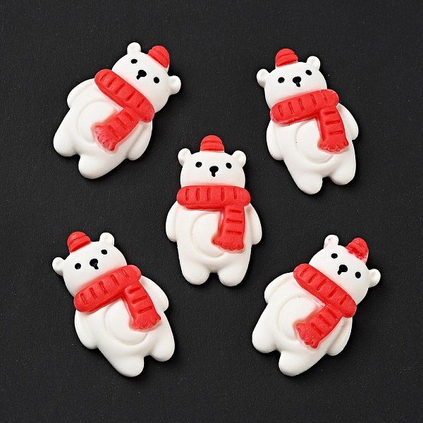 

PandaHall Opaque Christmas Resin Cabochons, Bear with Red Scarf, White, 26.5x17x6.5mm Resin Bear White