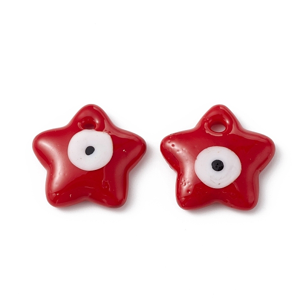 

PandaHall Handmade Evil Eye Lampwork Pendants, Star Charm, Red, 23.5~24x24~25x5~6.5mm, Hole: 2.5~3mm Lampwork Star Red