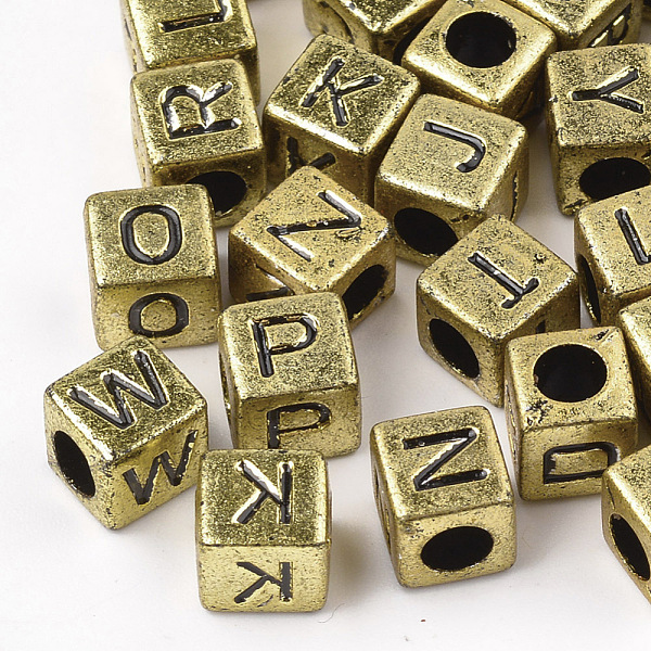 

PandaHall Acrylic Beads, Horizontal Hole, Metallic Plated, Cube with Letter, 6x6x6mm, about 3000pcs/500g Acrylic Letter A~Z