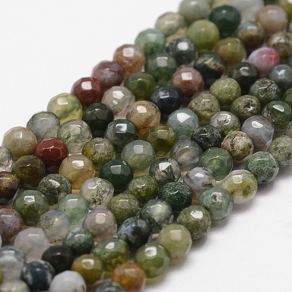 PandaHall Natural Indian Agate Beads Strands, Faceted, Round, 4mm, Hole: 1mm, about 96pcs/strand, 14.9 inch~15.1 inch Indian Agate Round...
