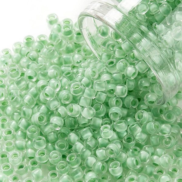 

PandaHall TOHO Round Seed Beads, Japanese Seed Beads, (975) Inside Color Crystal/Neon Sea Foam Lined, 8/0, 3mm, Hole: 1mm, about 1110pcs/50g..., Cyan