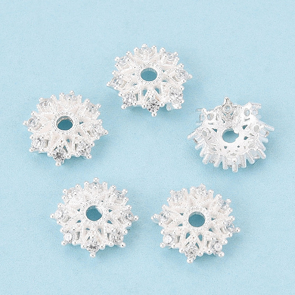 925 Sterling Silver Micro Pave Clear Cubic Zirconia Bead Caps