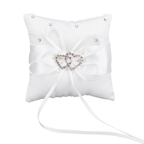 

PandaHall CRASPIRE Ring Cushion Wedding Marriage Couple Ring Holder Ring Bearer Cushion Wedding Ring Pillow White Bow knot Double Hearts...