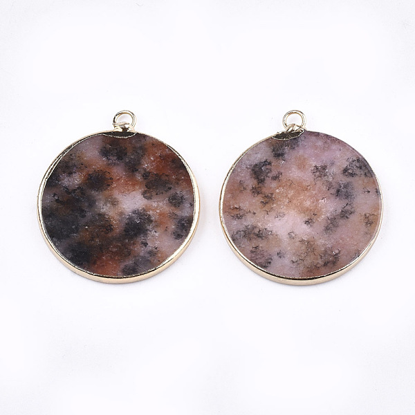 

PandaHall Natural Gemstone Pendants, with Brass Findings, Flat Round, Golden, 35~36x31~32x3mm, Hole: 2mm Natural Gemstone Flat Round