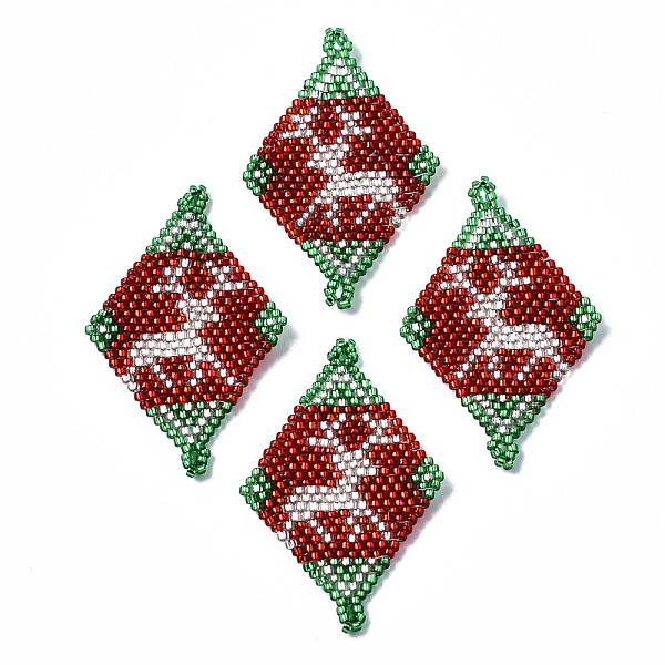

PandaHall MIYUKI & TOHO Japanese Seed Beads, Handmade Links, Rhombus with Christmas Reindeer/Stag Loom Pattern, Dark Red, 40.5x26x2mm, Hole...