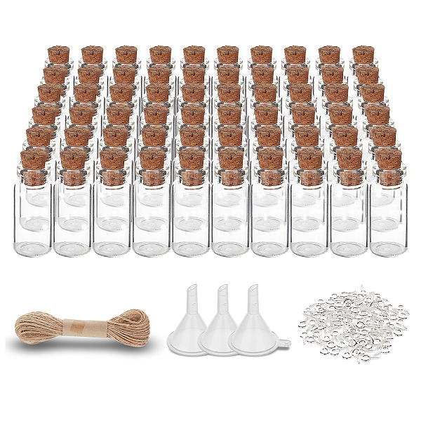 

PandaHall CHGCRAFT 60Pcs 2ml Mini Glass Bottles with Cork Stoppers DIY Kits Wish Bottles 100Pcs Eye Screws, 10.94Yards Cord and 4Pcs Funnel..., Clear