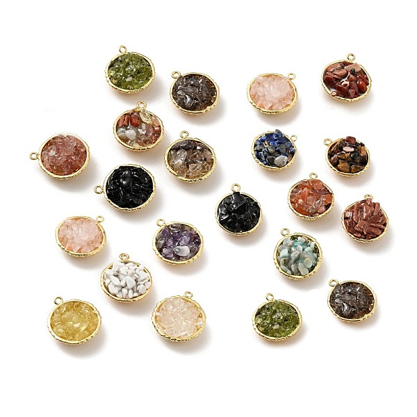 

PandaHall Natural & Synthetic Gemstone Chip Pendants, with Rack Plating Real 18K Gold Plated Brass Findings, Round, Cadmium Free & Nickel...