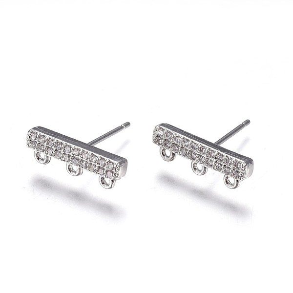 

PandaHall Brass Stud Earring Findings, with Loop, Micro Pave Cubic Zirconia, Rectangle, Clear, Platinum, 5x15x2.4mm, Hole: 0.8mm, Pin: 0.7mm...