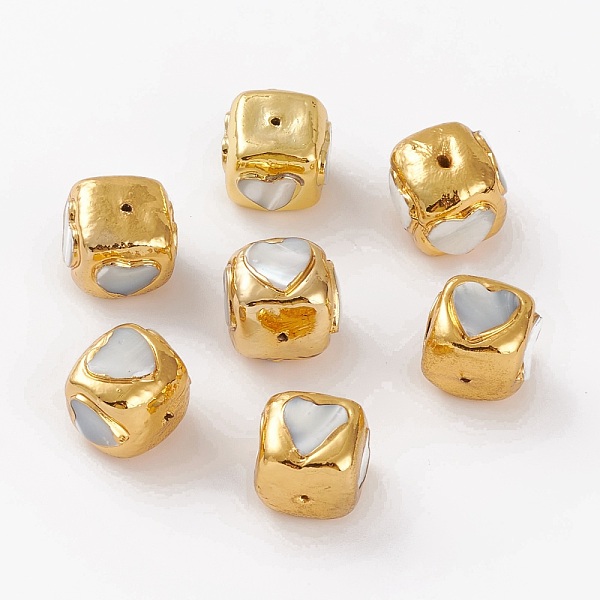 

PandaHall Natural Freshwater Shell Beads, with Golden Brass Findings, Dyed, Cuboid with Heart, 16~17.5x17~18x16.5~17.5mm, Hole: 1.2mm..., Blue