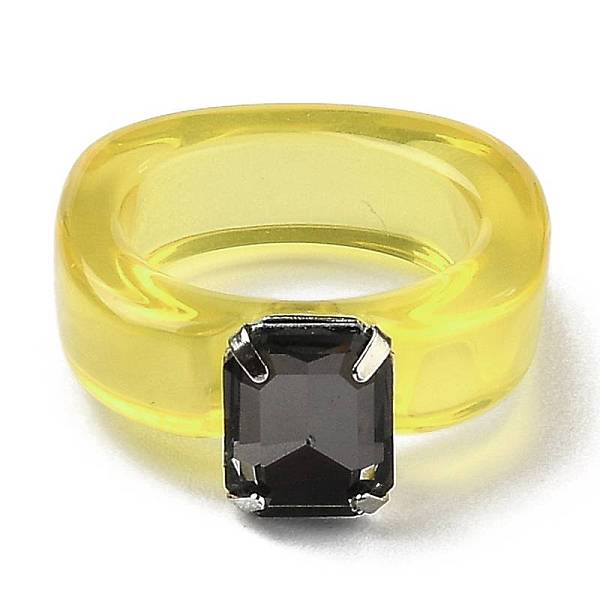 

PandaHall Resin Finger Rings, with Plastic Rhinestone, Rectangle, Platinum, Yellow, US Size 6, Inner Diameter: 17mm Resin Yellow