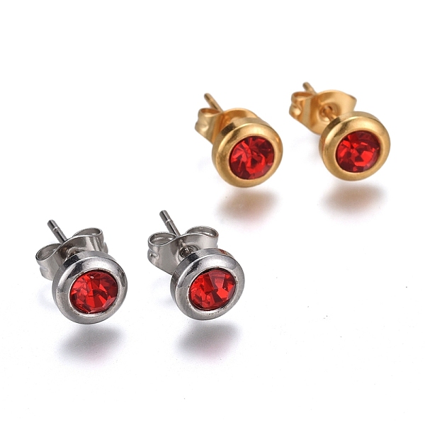 

PandaHall 304 Stainless Steel Stud Earrings, with Cubic Zirconia and Ear Nuts, Flat Round, Red, Mixed Color, 6.5mm, Pin: 0.7mm, 6pairs/card...