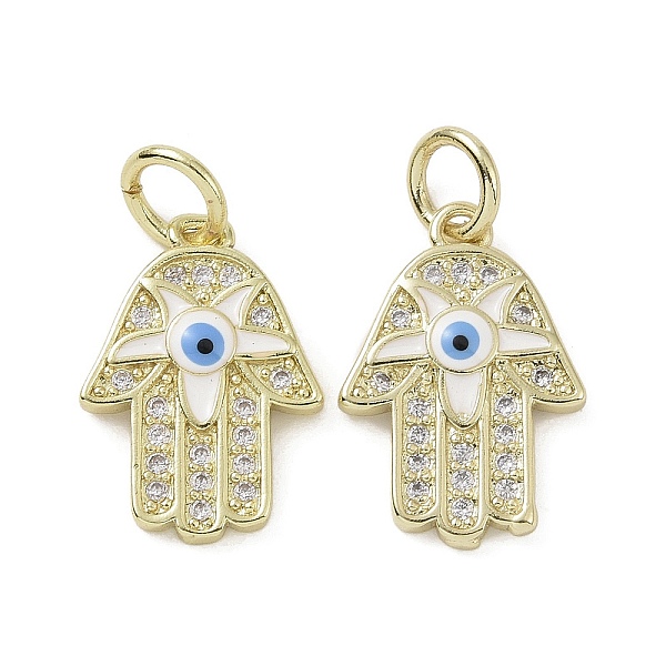 

PandaHall Real 18K Gold Plated Brass Micro Pave Cubic Zirconia Pendants, with Enamel and Jump Ring, Hamsa Hand with Evil Eye Charms...