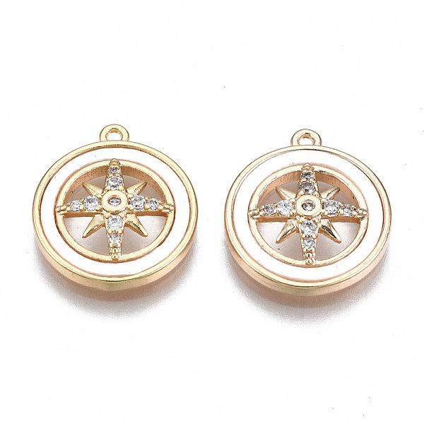 

PandaHall Brass Micro Pave Clear Cubic Zirconia Pendants, with Natural Shell, Nickel Free, Flat Round with Star, Real 18K Gold Plated...