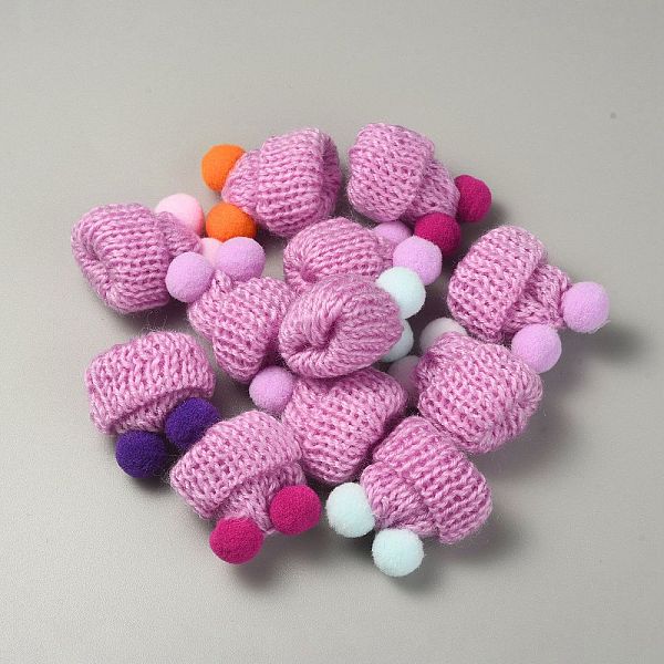 

PandaHall Woolen Crochet Mini Hat with Double Pom Pom Ball, Ornament Accessories, Flamingo, 35x31x28mm Wool Hat Pink