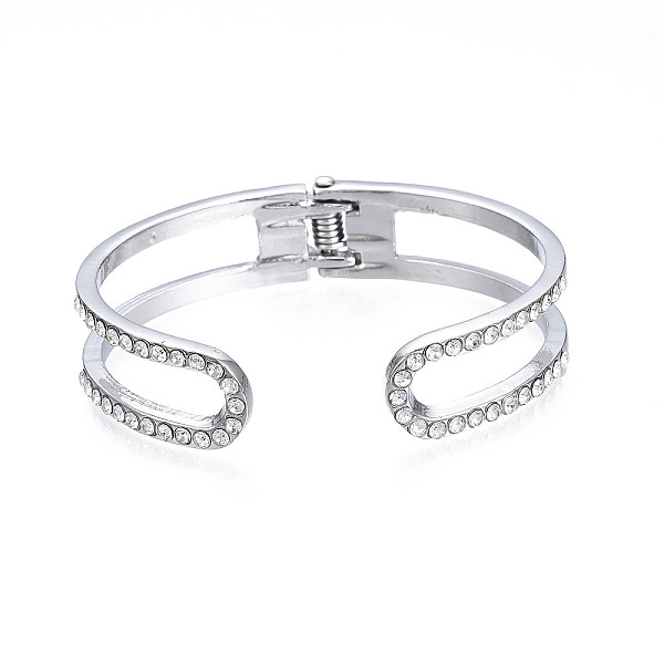 

PandaHall Crystal Rhinestone Open Cuff Bangle, Brass Hollow Hinged Bangle for Women, Platinum, Inner Diameter: 1-7/8x2-3/8 inch(4.8x5.9cm)...