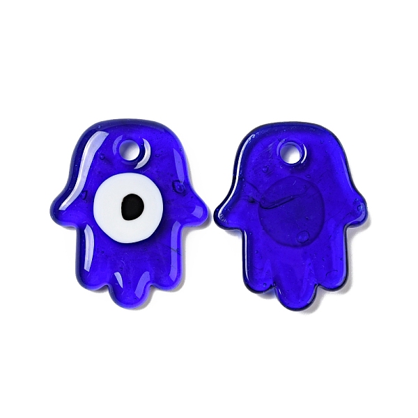 

PandaHall Handmade Lampwork Pendants, Hamsa Hand/Hand of Miriam with Evil Eye, Blue, 34.5~35x28.5~29x4.5~5mm, Hole: 3.5mm Lampwork Others...