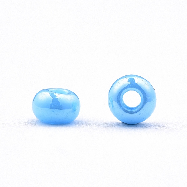 

PandaHall 8/0 Czech Opaque Glass Seed Beads, Lustered, Round, Light Sky Blue, 3x2mm, Hole: 1mm, about 500g/bag Czech Glass