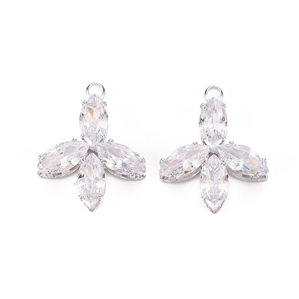 

PandaHall Brass Micro Pave Clear Cubic Zirconia Pendants, Flower, Platinum, 24x18.5x4.5mm, Hole: 2mm Brass+Cubic Zirconia Flower Clear