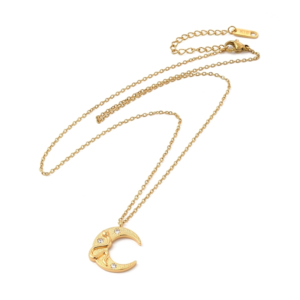 

PandaHall Clear Cubic Zirconia Moon with Snake Pendant Necklace with Cable Chains, 304 Stainless Steel Jewelry for Women, Golden, 17.91 inch...