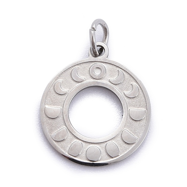 

PandaHall 304 Stainless Steel Pendants, Manual Polishing, with Jump Ring, Textured, Moon Phase, Stainless Steel Color, 17x15x1mm, Jump Ring...
