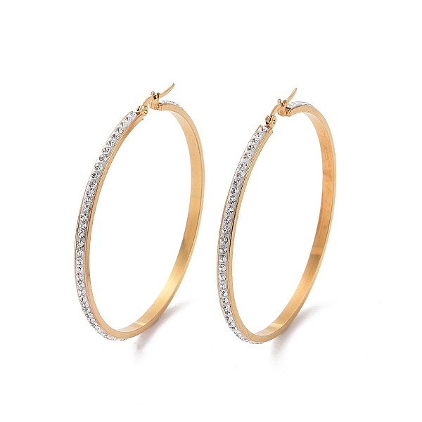 

PandaHall 304 Stainless Steel Hoop Earrings, with Polymer Clay and Rhinestone, Ring, Golden, Crystal, 60x59x3.5mm Rhinestone Ring Clear