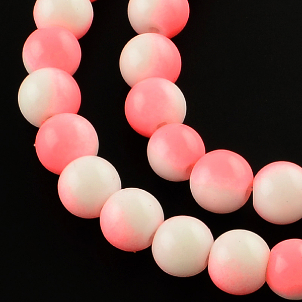 

PandaHall Two-Color Baking Painted Glass Bead Strands, Round, Light Coral, 8mm, Hole: 1.3~1.6mm, about 104pcs/strand, 32.7 inch Glass Round..., Red