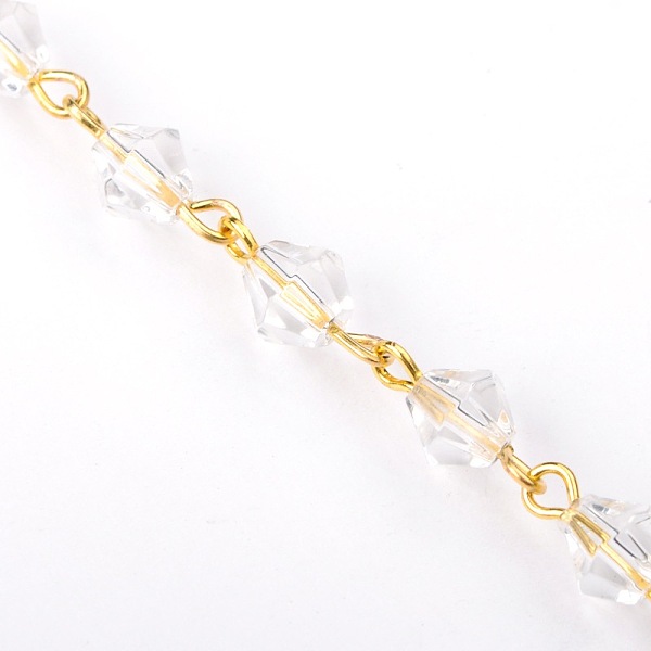 

PandaHall Handmade Bicone Glass Beads Chains for Necklaces Bracelets Making, with Golden Iron Eye Pin, Unwelded, Clear, 39.3 inch, Beads...