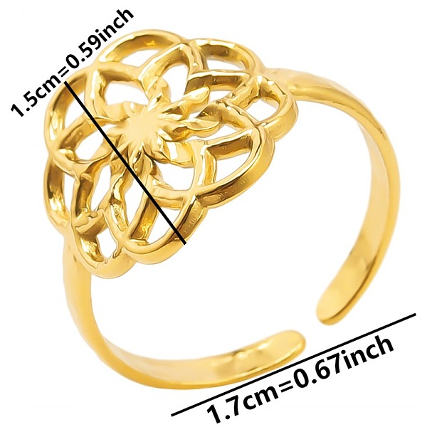 

PandaHall Hollow Flower 304 Stainless Steel Cuff Rings, Wide Band Open Rings Stainless Steel Flower