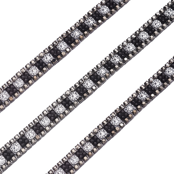 PandaHall Beadthoven Hotfix with Two Rows Rhinestone, Hot Melt Adhesive on the Back, Costume Accessories, Rectangle, Black Diamond, 9mm...