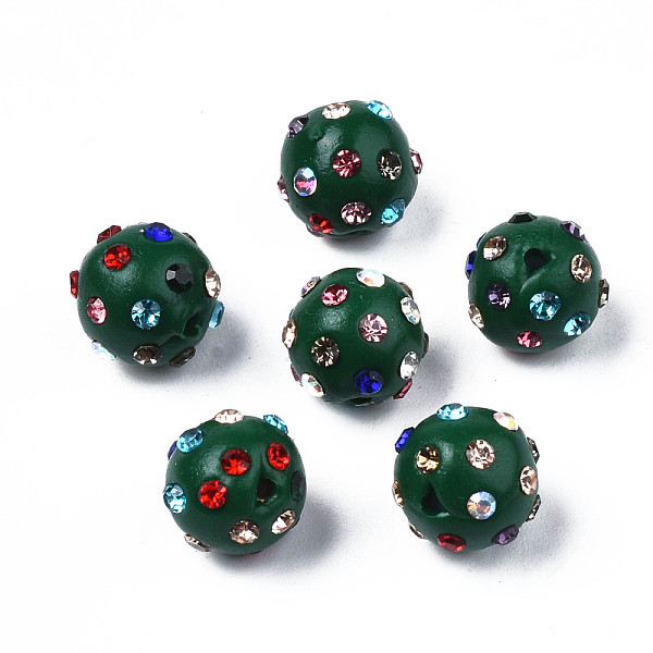 

PandaHall Polymer Clay Rhinestone Beads, Pave Disco Ball Beads, Round, Dark Green, PP15(2.1~2.2mm), 9~10.5x9mm, Hole: 1.2mm Polymer..., Multicolor