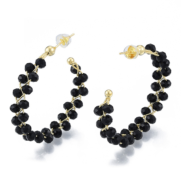 

PandaHall Brass Wrapped Black Glass Bead Stud Earrings for Women, Nickel Free, Real 18K Gold Plated, 41x40x8.5mm, Pin: 0.7mm Brass Ring...