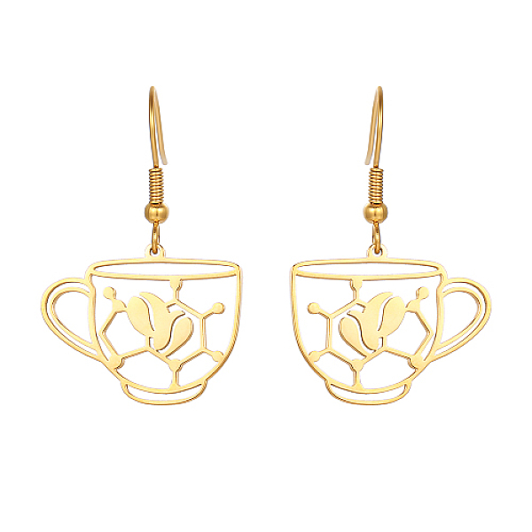 

PandaHall Coffee Cup Shape 304 Stainless Steel Dangle Earrings, Real 18K Gold Plated, No Size 304 Stainless Steel Tableware