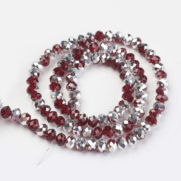 

PandaHall Electroplate Transparent Glass Beads Strands, Half Silver Plated, Faceted, Rondelle, Dark Red, 3.5x3mm, Hole: 0.4mm, about...