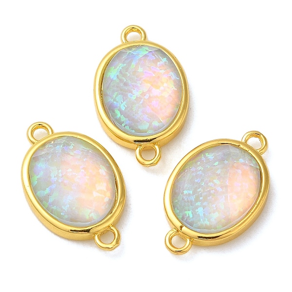 

PandaHall Synthetic Opal Connector Charms, Rack Plating Brass Oval Links, Golden, Pink, 18x11x5mm, Hole: 1.4mm Brass Oval Pink