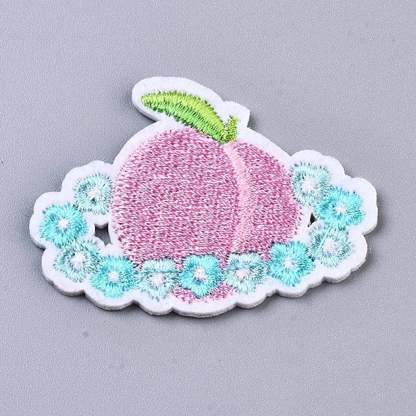 PandaHall Peach with Flower Appliques, Computerized Embroidery Cloth Iron on/Sew on Patches, Costume Accessories, Pearl Pink, 36x47.5x1.5mm...
