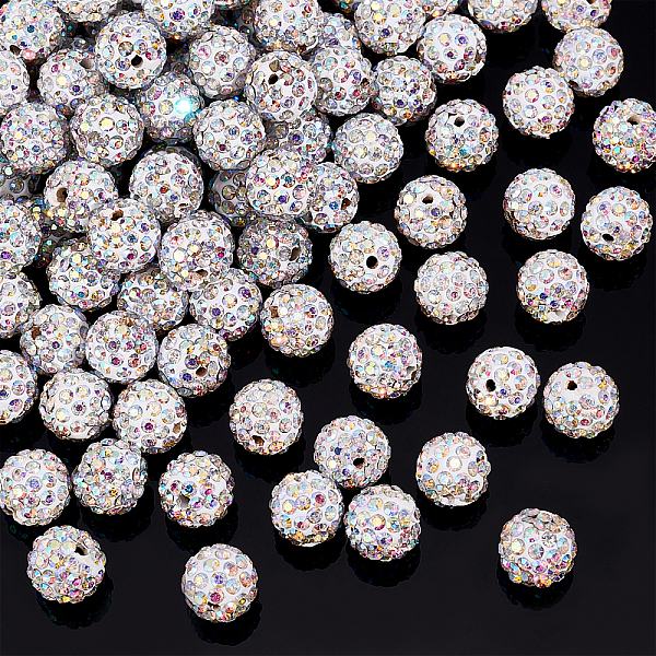 

PandaHall Pave Disco Ball Beads, Polymer Clay Rhinestone Beads, Round, PP13(1.9~2mm), 6 Rows Rhinestone, 10mm, Hole: 1.5mm, Crystal AB..., Clear