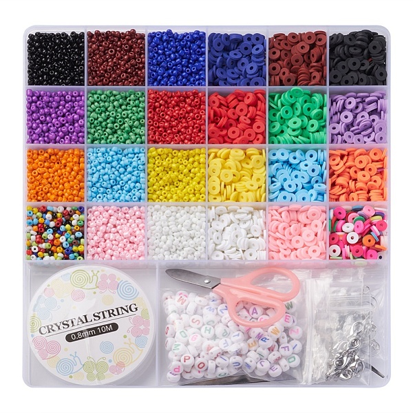 

PandaHall DIY Letter and Heishi Beaded Earring Bracelet Making Kit, Including Polymer Clay Disc & Glass Seed & Initial Acrylic Beads, Iron..., Multicolor