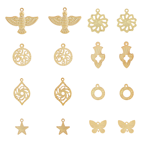

PandaHall SUPERFINDINGS 64Pcs 16 Style Rack Plating Brass Pendants, Long-Lasting Plated, Star & Ring & Butterfly, Mixed Color...