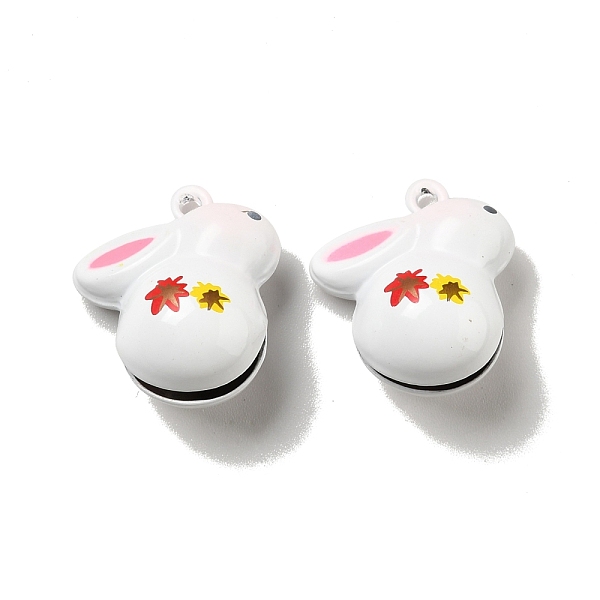 

PandaHall Autumn Theme Brass Bell Pendants, Spary Printed, Rabbit with Maple Leaf Charm, White, 21x18.5x12.5mm, Hole: 1.5mm Brass Rabbit...