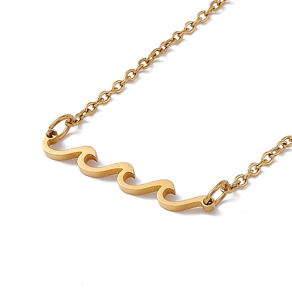 

PandaHall 304 Stainless Steel Wave Pendant Necklace with Cable Chains for Women, Golden, 17.87 inch(45.4cm) 304 Stainless Steel