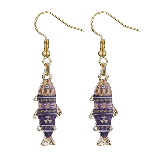 

PandaHall Light Gold Alloy Enamel Dangle Earrings, Fish, Purple, 48x10mm Alloy Fish Purple