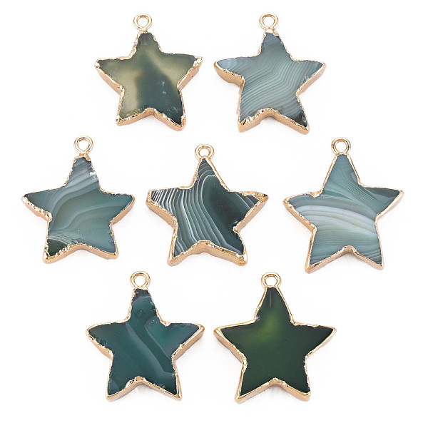 

PandaHall Natural Agate Pendants, with Light Gold Plated Iron Findings, Star, Dyed & Heated, Dark Slate Blue, 29~34x25~31x4~6.5mm, Hole: 2mm...