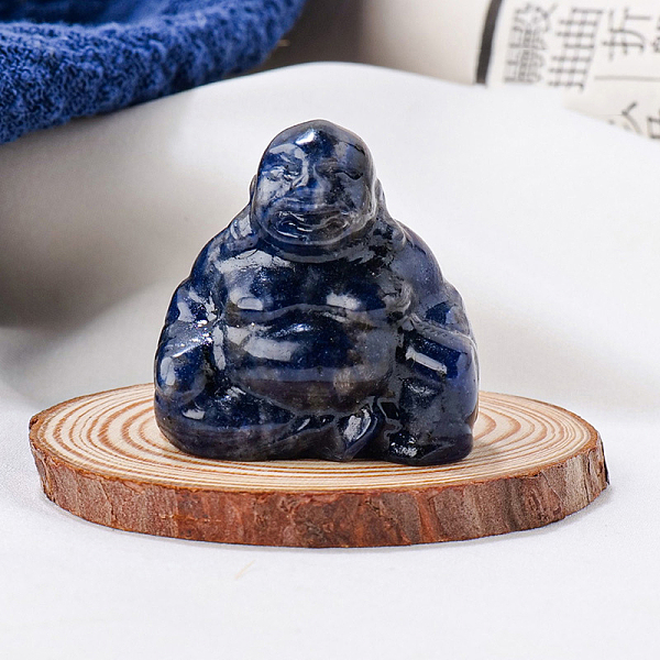 

PandaHall Natural Sodalite Carved Healing Buddha Figurines, Reiki Energy Stone Display Decorations, 30x30mm Sodalite Others