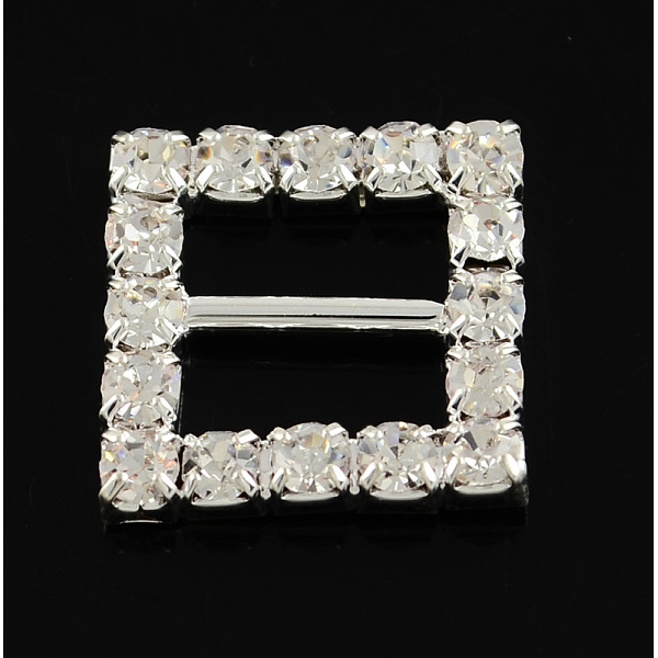 

PandaHall Shining Square Wedding Invitation Ribbon Buckles, Silver Color Plated Brass Grade A Rhinestone Garment Dress Slide Buckles...