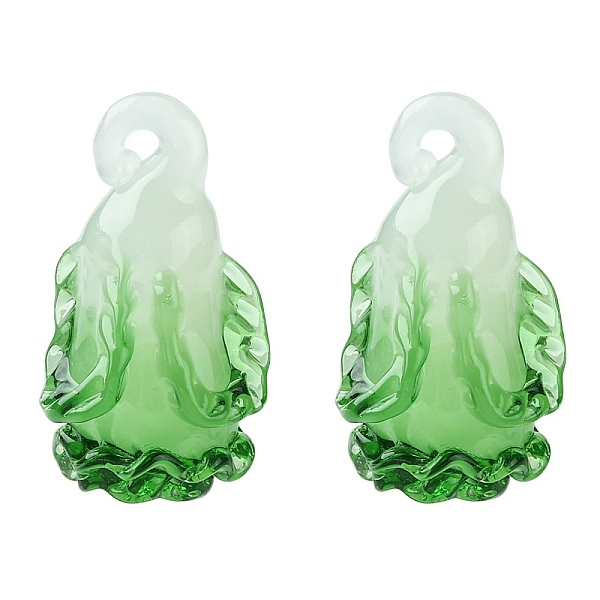 

PandaHall Handmade Lampwork Pendants, Cabbage Charm, Lime Green, 34.5~37x18~19x17~18.2mm, Hole: 2~3.5mm Lampwork Vegetables