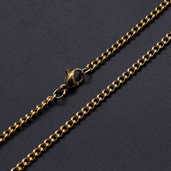 

PandaHall 201 Stainless Steel Curb Chain Necklace, with Lobster Claw Clasps, Golden, 18.11 inch(46cm) long, Link: 4x3x1mm Stainless Steel