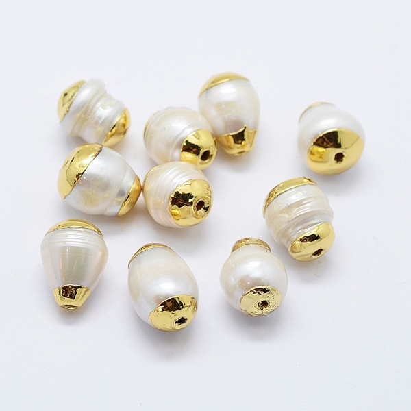 

PandaHall Natural Cultured Freshwater Pearl Beads, Edge Golden Plated, Oval, White, 14~17x11~12mm, Hole: 1.5mm Pearl Oval White