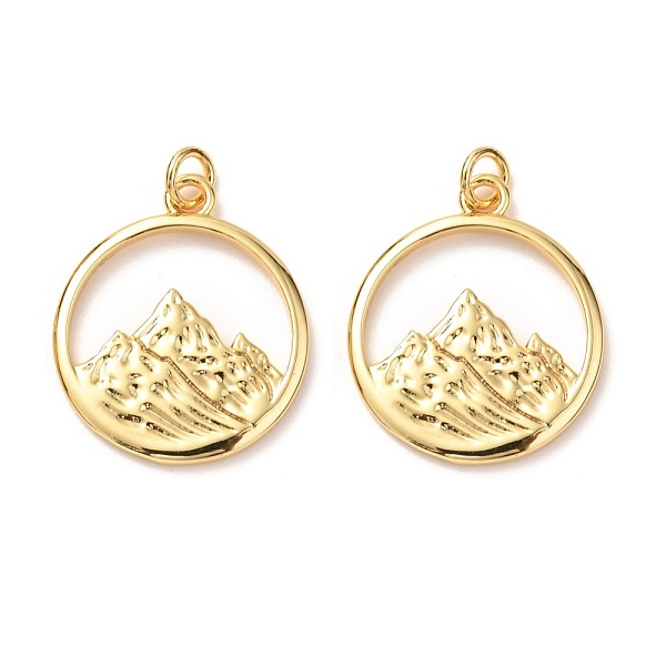 

PandaHall Brass Pendants, with Jump Ring, Long-Lasting Plated, Flat Round with Alps Mountain, Real 18K Gold Plated, 23.5x20x2mm, Hole: 3mm...