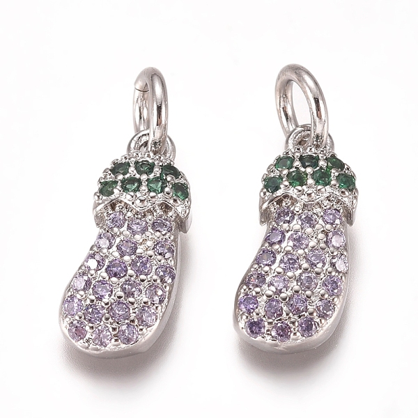 

PandaHall Brass Micro Pave Cubic Zirconia Charms, with Jump Rings, Eggplant, Platinum, 12.5x5.5x3mm, Hole: 3mm Brass+Cubic Zirconia..., Purple